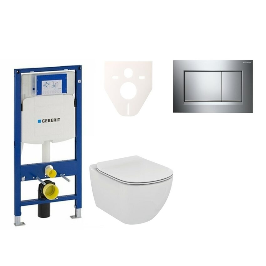Cenově zvýhodněný závěsný WC set Geberit do lehkých stěn / předstěnová montáž+ WC Ideal Standard Tesi 111.300.00.5NE6