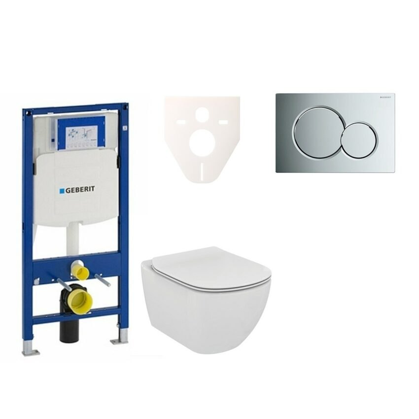 Cenově zvýhodněný závěsný WC set Geberit do lehkých stěn / předstěnová montáž+ WC Ideal Standard Tesi 111.300.00.5NF2